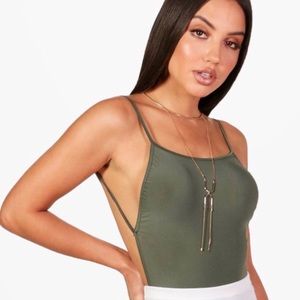 Army green backless bodysuit